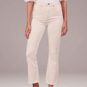 Abercrombie & Fitch White Tan Striped High Rise Ankle Flare